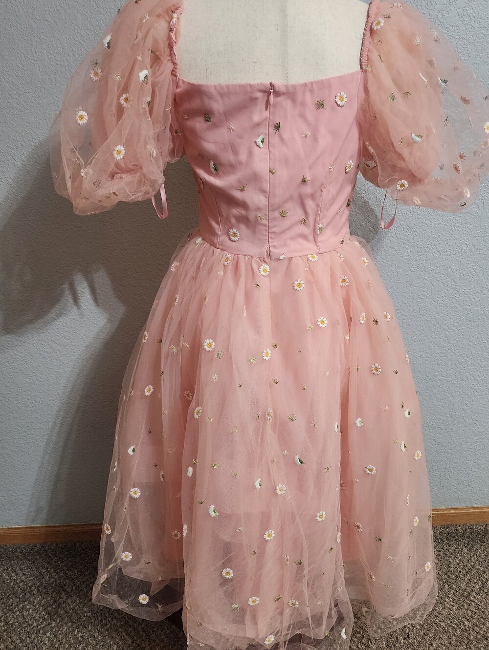 JessaKae Blush Pink Tulle Dress with Daisy Embroidery - Picture 4 of 9